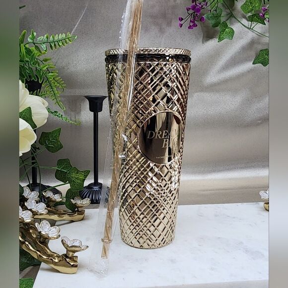 NIB Rachel Miriam Metallic Gold Tumbler 24oz with Straw - Picture 6 of 10